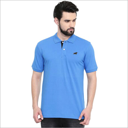 Mens Surf Blue Cotton Polo T-Shirt