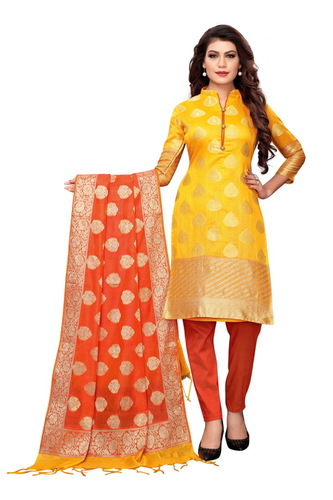 Multi Casual Wear Banarasi Suit Dress Material
