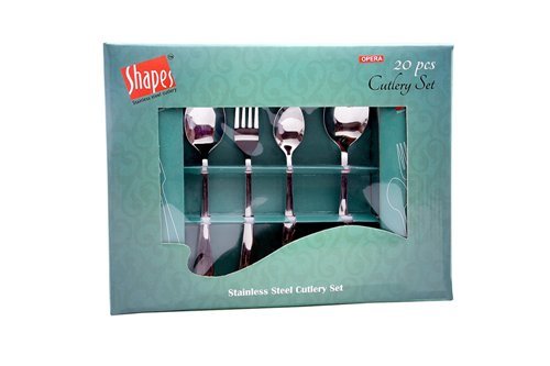 Silver Shapes White Dot Spoons And Fork With Serving Spoon 20 Pcs