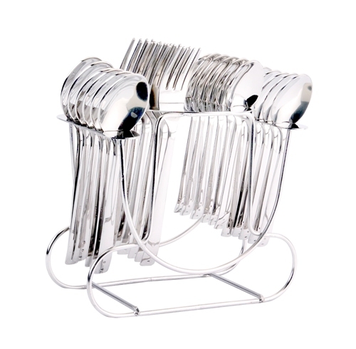 Silver Shapes Triple Dot Stand Cutlery Set With Baby Spoon 24 Pcs