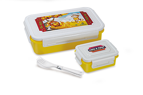 600-Printed Lunch Box - Plastic PP Material | Colorful Yellow, Red, and Pink Design for Stylish Lunching