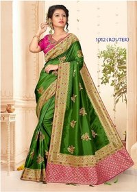 Fancy Border Saree 1012 - Silk Fabric, 6.30 Meter Length, Embroidered & Zari Work, Banglori Silk Blouse