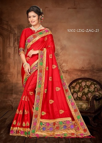 Fancy Sarees - Silk Fabric, 6.30 Meter Length, Red Color | Embroidered & Zari Work, Bollywood Style