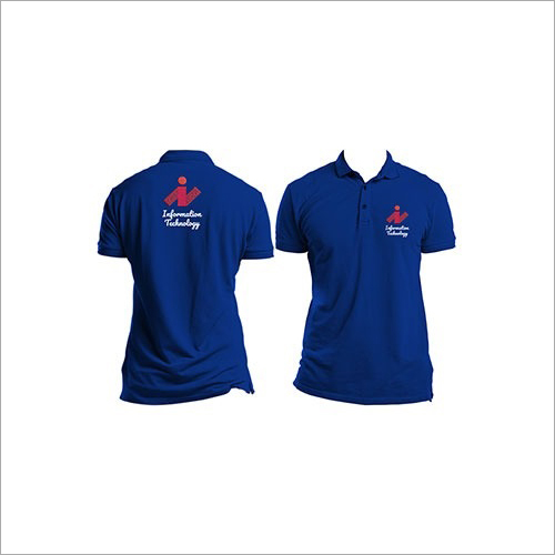 Blue Mens Printed  Collar T Shirt