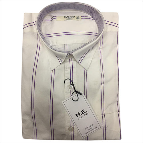 White Mens Linen Casual Striped Shirt