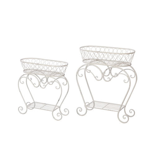 White Oblong Plant Stand Set Of Two