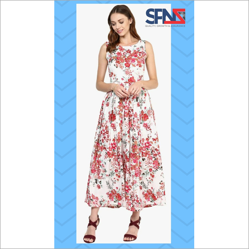 Ladies Printed One Piece Dress - Crepe Material, Sizes XS to XXL | Alluring Red Floral Print, Washable for All Seasons