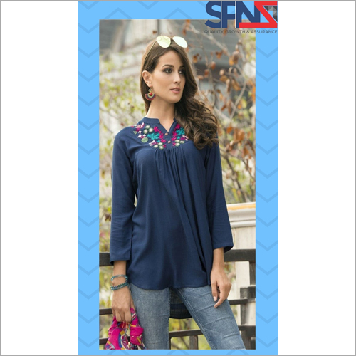 Navy Blue Ladies Full Sleeves Top