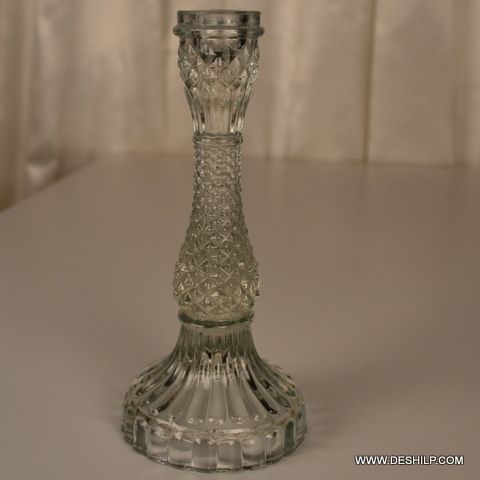 Antique Cutting Glass Pillar Candle Holder