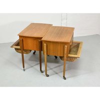 Scandinavian Modern Teakwood Sewing Side Tables