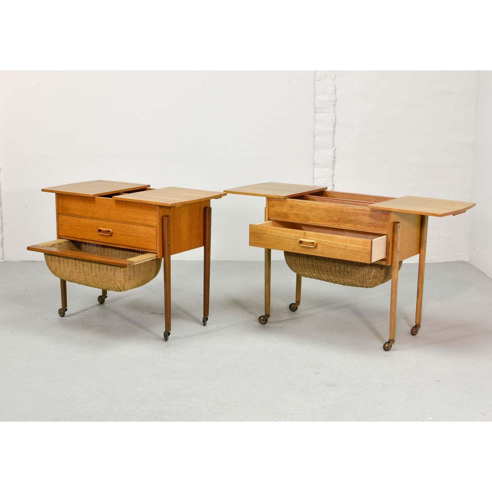 Scandinavian Modern Teakwood Sewing Side Tables
