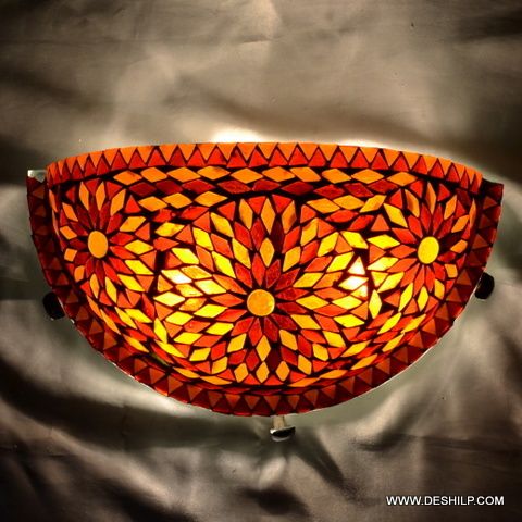 Orange Mosaic Glass Wall Uplighter