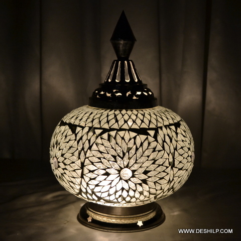 Table Top black and white Mosaic Handmade Glass Table Lamp