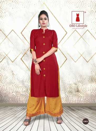 Plazzo With Kurti - Rayon Fabric, Sizes M, L, XL, Multi Colour | Anti UV, Breathable, 3-4th Sleeve, Ethnic Style, Ideal for Casual and Party Wear