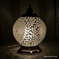 Black And White Antique-style Glass Mosaic Table Lamp