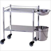 Dressing Trolley - Stainless Steel, 1080mm X 460mm X 830mm | Hospital Trolley With Stainless Steel Bowl And Bucket, Powder Coated Frame Options