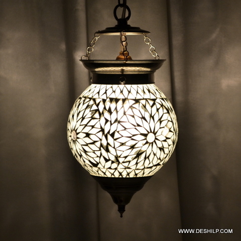 White And Black Rooftop Mosaic Handmade Glass Wall Hanging - Shape: Round