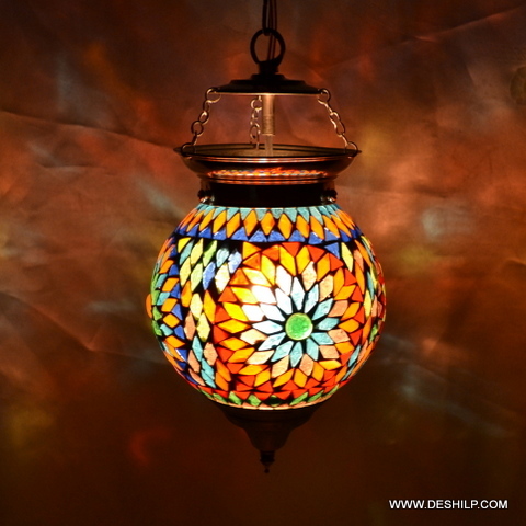 Multi Mosaic Glass Hanging Lamp
