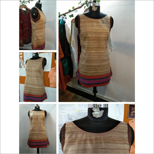 Natural Tassar Silk Tunic  With Boat Neck Line