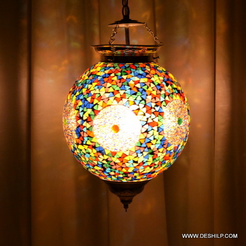 Multicolor Modern Art Multi Mosaic Glass Wall Hanging Lamp - Finish: Handmade