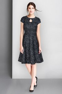Ethnic Party Wear Dress - Stretchable Knitted Fabric, 35 Inches Length, Available Sizes S, M, L, Xl, Black Printed Pattern, Short Sleeves, All Season
