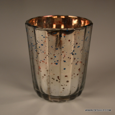Cylindrical Silver Glass Candle Holder for decoration