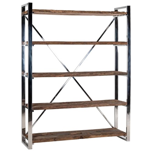 Handmade Metallic Shiny Book Rack With Old (Sleeper) Wood Shelves