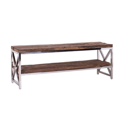 Metallic Shiny Bench With Old (Sleeper) Wood Shelves