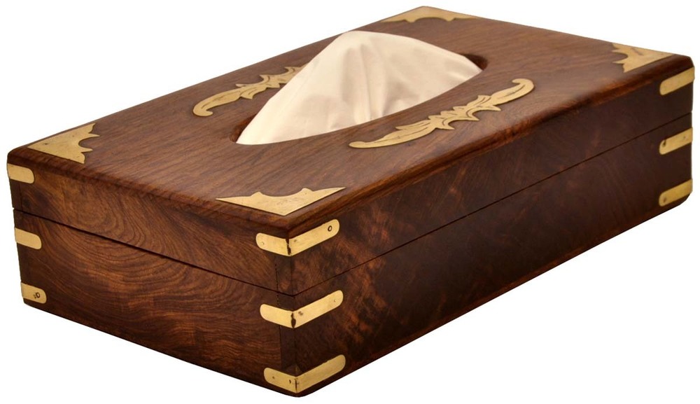Wooden Tissue & Napkin Holder Box with Brass Inlay