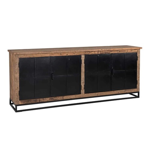 Handmade Iron Black Finished Storage Cabinet With Old (Sleeper) Wood