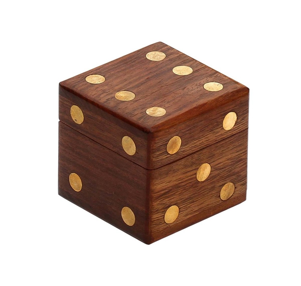 Small Square Dice Shaped Wood Box - 2.4 Inch Brown Dice Set | Handcrafted Decorative Storage for Indoor and Outdoor Games
