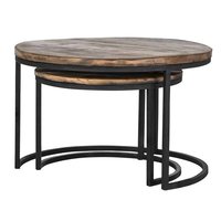Iron Black Finished Round Set Of 2 Coffee Table With Old (Sleeper) Wood