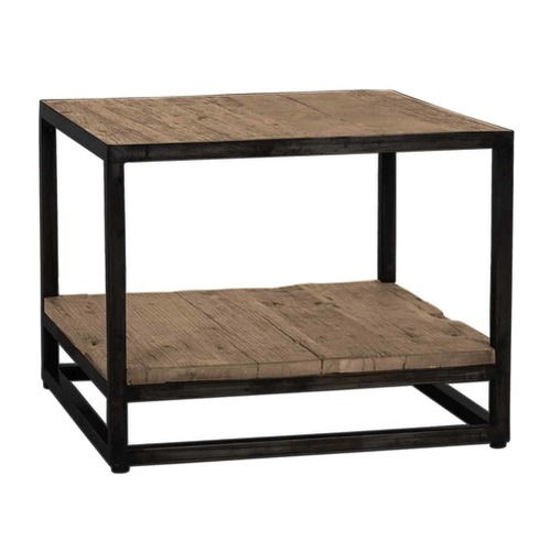 Handmade Iron Black Finished Corner Table With Old(Sleeper) Wood Top And Shelf