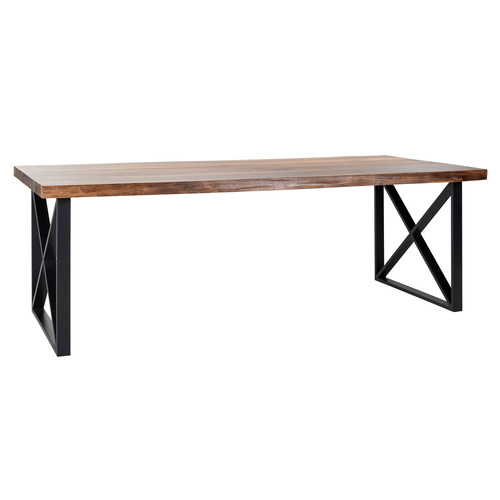 Dining Table - Wrought Iron Black Finished Legs, 180x100x76cm | Antique Handmade Design, Old Wood Top, European Style, Indoor Furniture