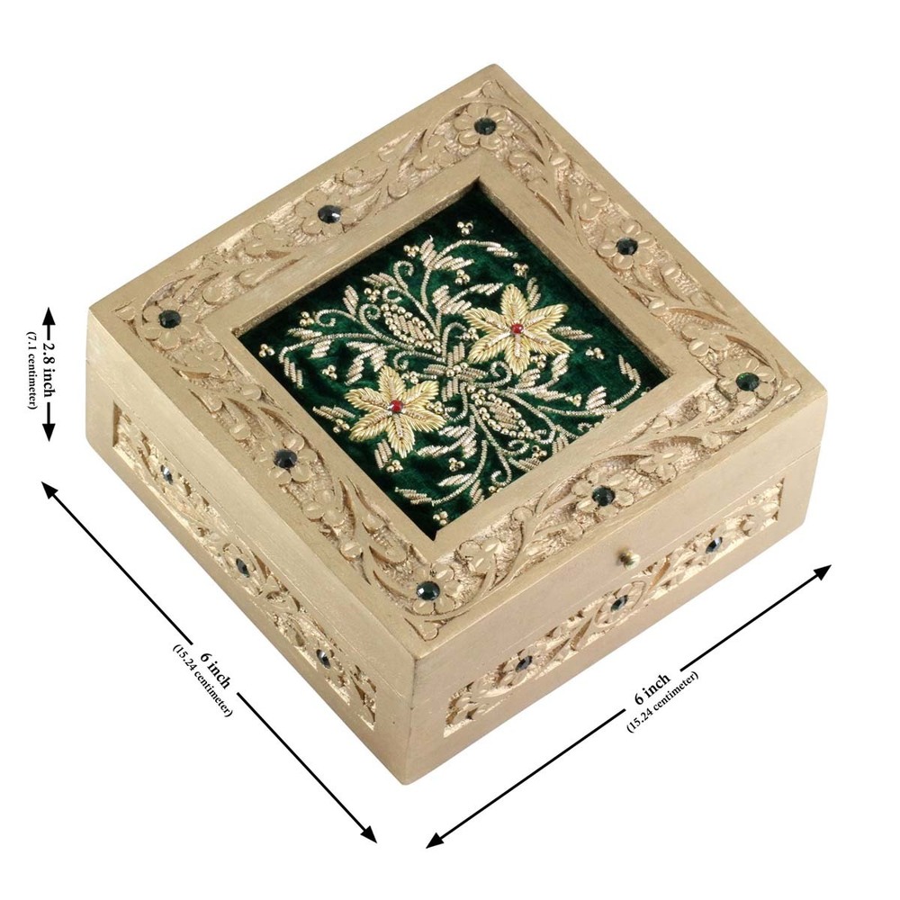 Wooden Jewelry Box Hand Painted Golden Color