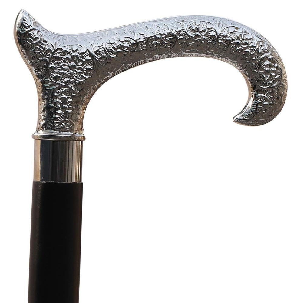 Wooden Fashion Black & Silver Tone Walking Stick