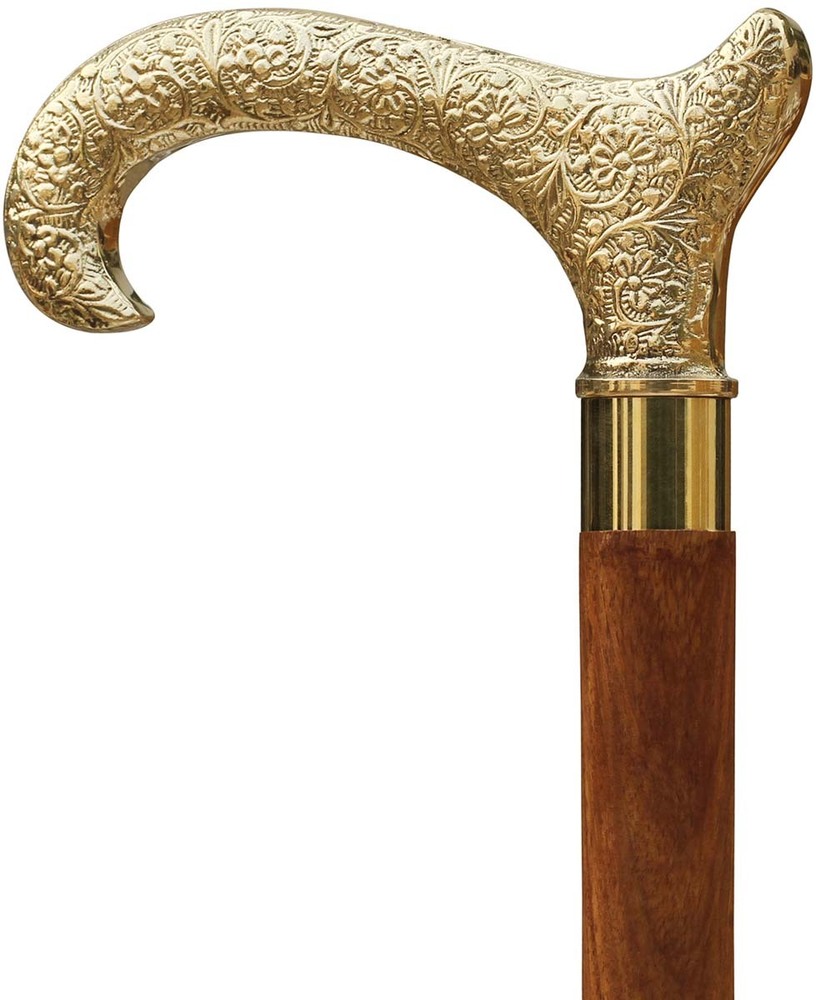 Wooden Derby Walking Cane - Rosewood & Brass Handle, Elegant Fritz Style Design for Men and Women, Decorative Antique Look