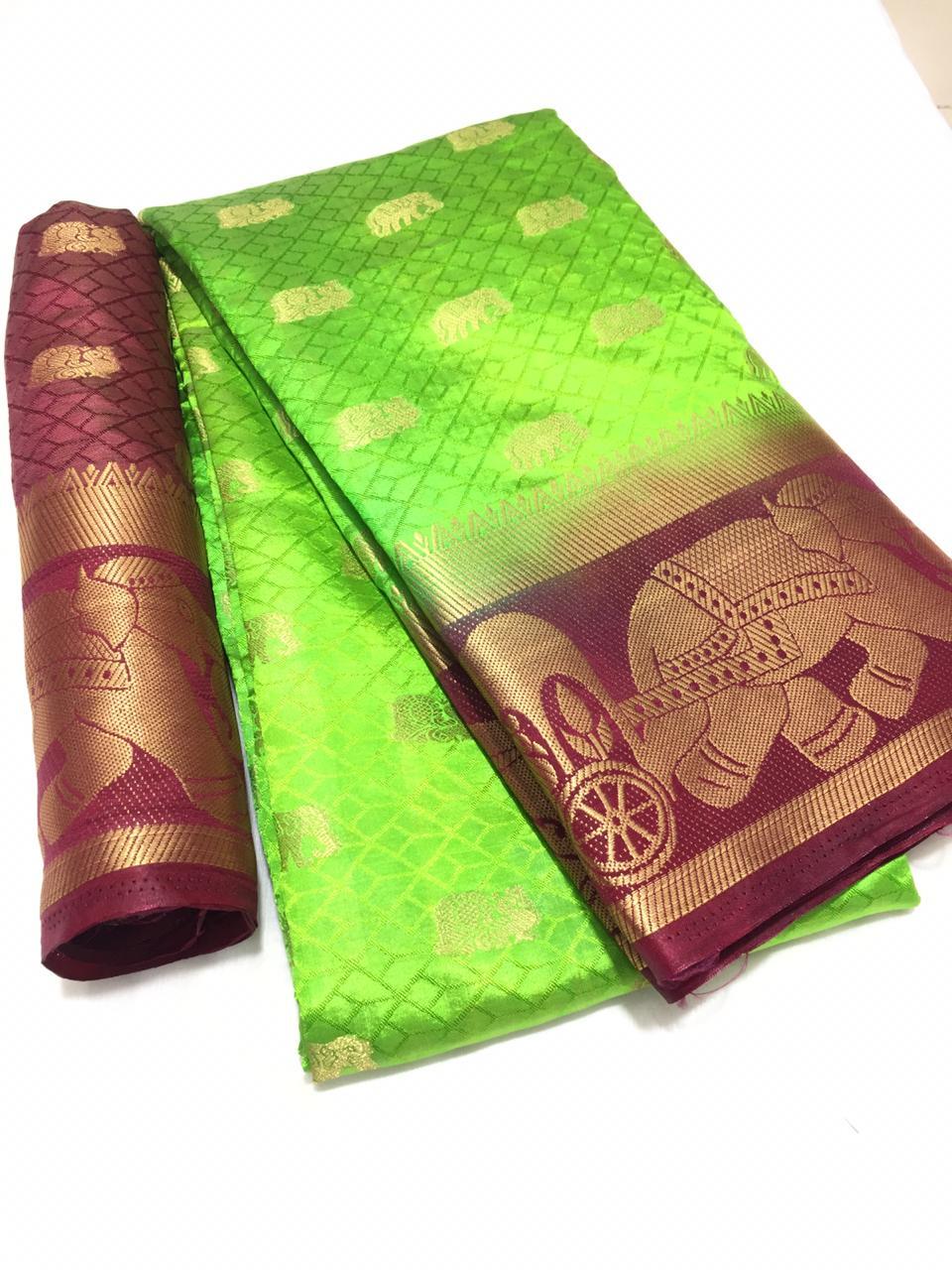 Kanjivaram Hathi Butta Saree With Jacquard Work