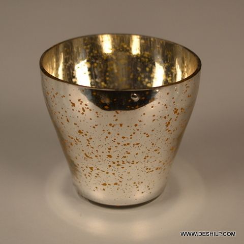 Small Silver Glass T Light Candle Holder