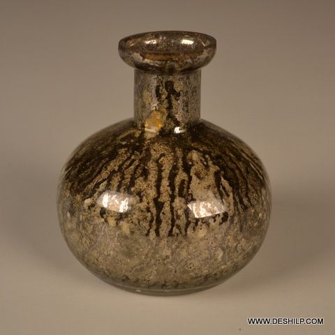 Decorated Glass Silver Flower Vase