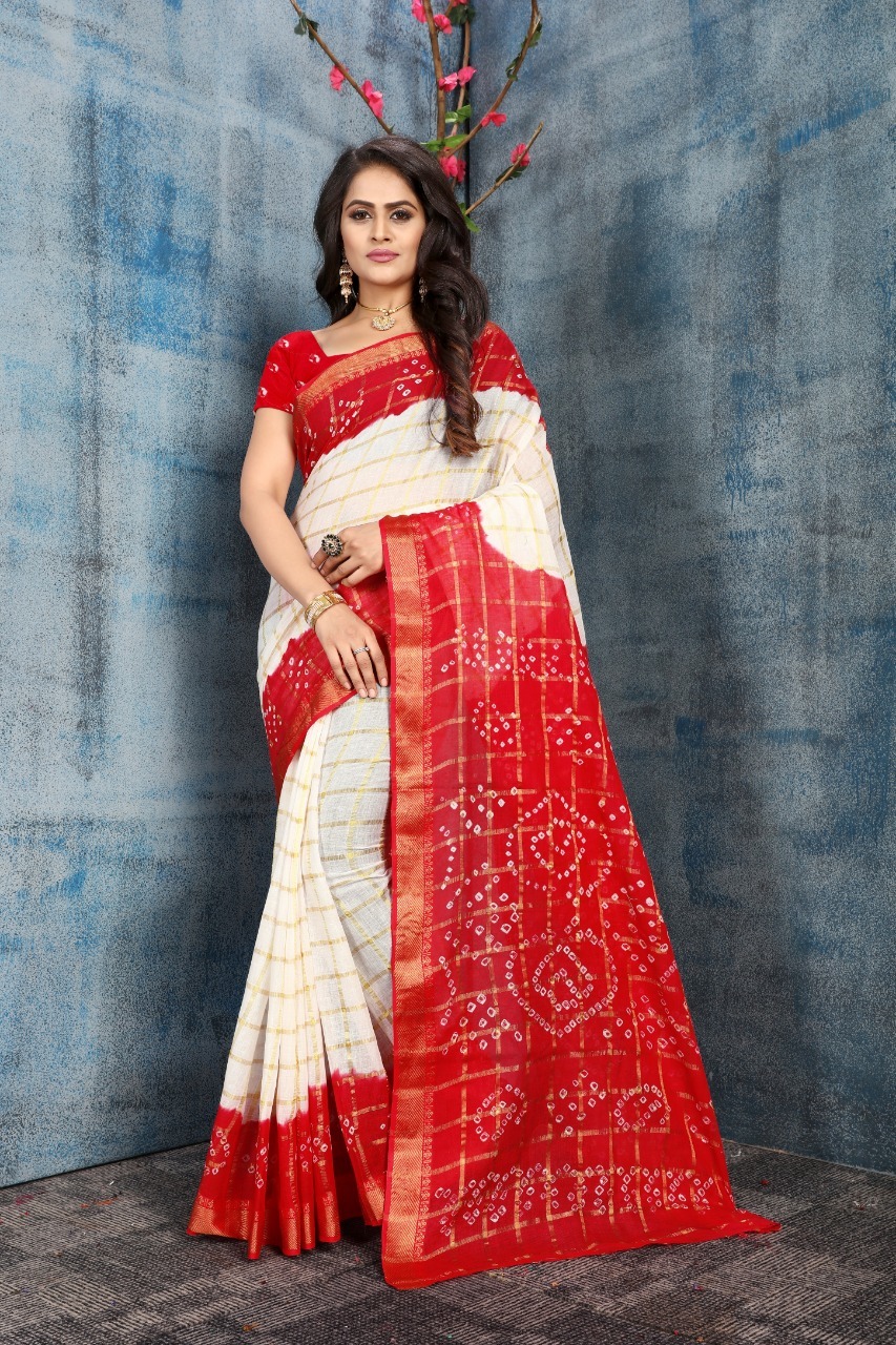 Panetar Bandhej Pure Cotton Saree
