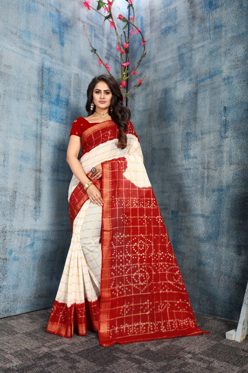 Panetar Bandhej Pure Cotton Saree