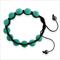 Beaded Bracelets - Engraved Turquoise Bead, Adjustable Size 7.5", Turquoise Color With Black Cords, Perfect For Gifts And Anniversaries