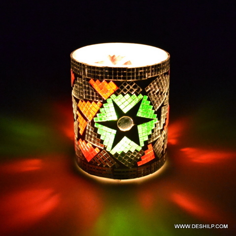 Star Shaped Mosaic Handmade Glass Candle Holder - Style: Modern Arts