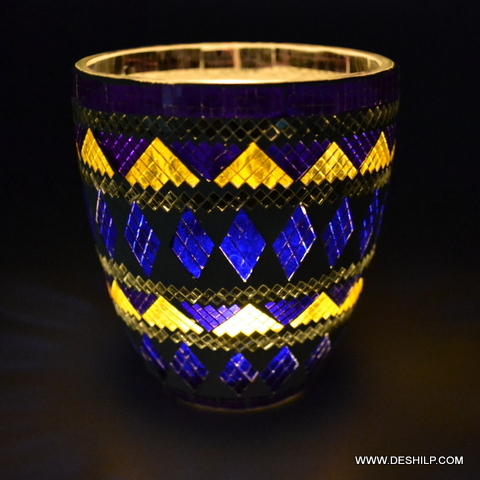 Blue & Yellow Mosaic Candle Holder