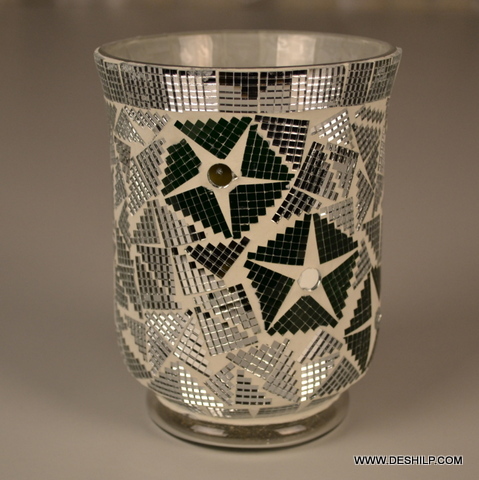 Cylindrical stars printed Mosaic Handmade Glass Votive