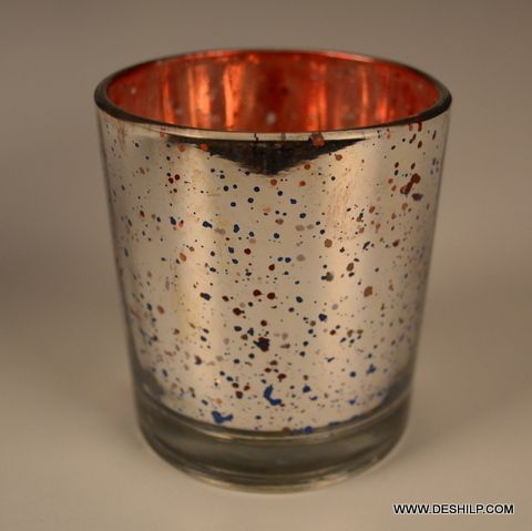 Decorated Silver Glass Candle Holder