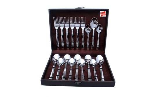 Shapes Zack Cutlery Set - 18 Pcs Stainless Steel, 6 Dinner Spoons, 6 Dinner Forks, 6 Tea Spoons | Elegant Design, Silver Finish, Mirror Polish