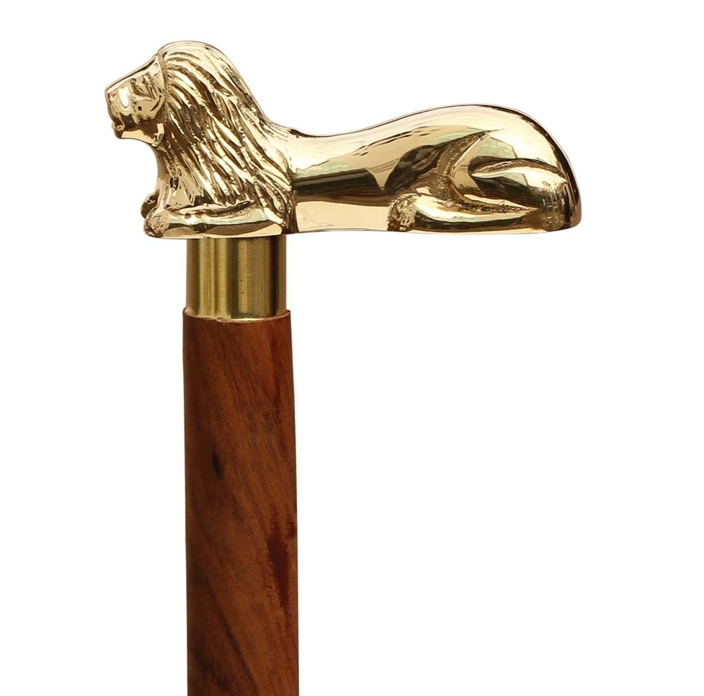 Wooden Walking Stick With Lion Shaped Brass Handle