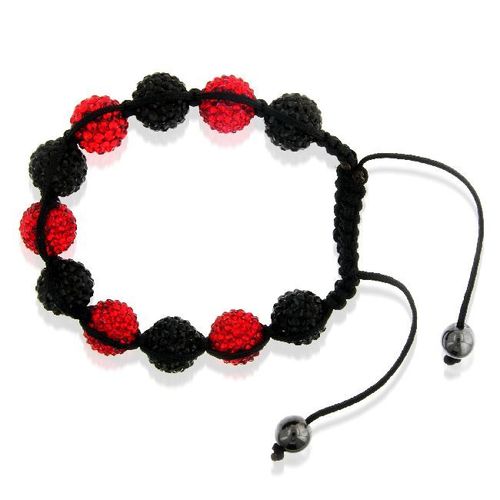 Red & Black Crystal Stainless Steel Shamballa Bracelet - Adjustable Design for Men and Women, Perfect for Anniversary, Engagement, and Party Gifts
